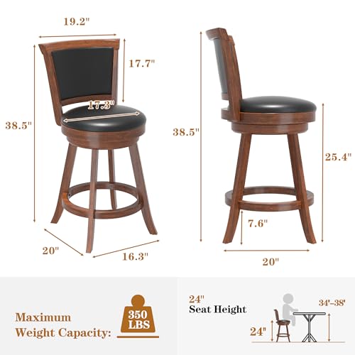 Set of 2 Swivel Bar Stools with High Back