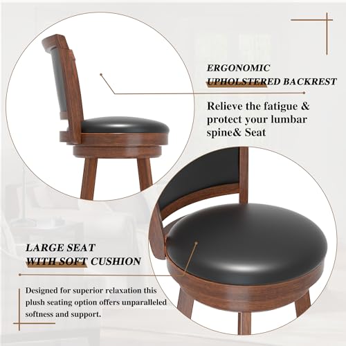 Set of 2 Swivel Bar Stools with High Back