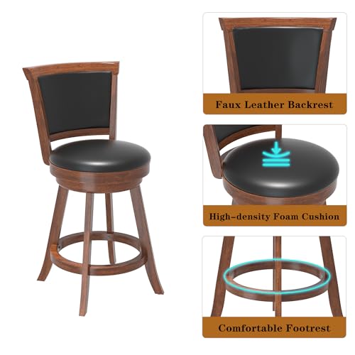 Set of 2 Swivel Bar Stools with High Back