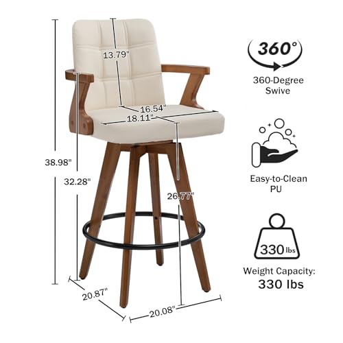 Modern Beige Swivel Bar Stools Set of 2