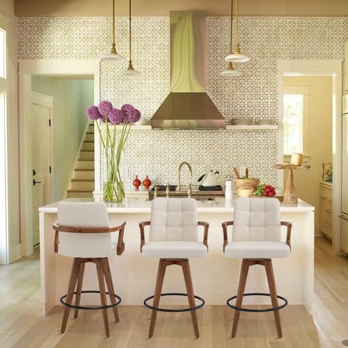 Modern Beige Swivel Bar Stools Set of 2