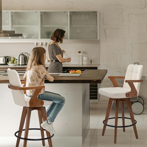 Modern Beige Swivel Bar Stools Set of 2