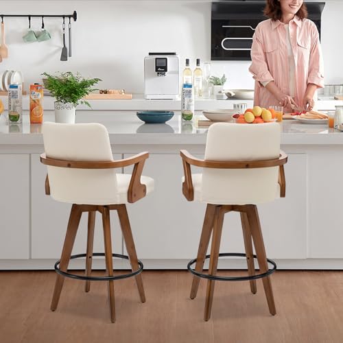 Modern Beige Swivel Bar Stools Set of 2