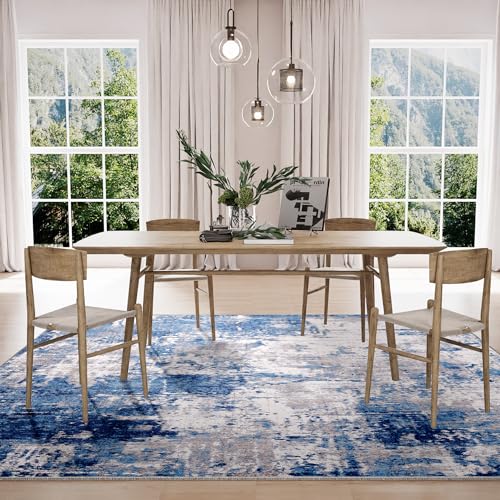 Modern Abstract Washable 8'x10' Area Rug - Blue Grey