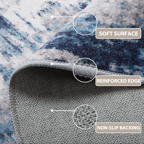 Modern Abstract Washable 8'x10' Area Rug - Blue Grey