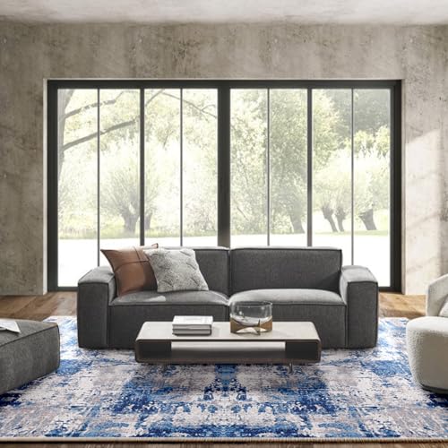 Modern Abstract Washable 8'x10' Area Rug - Blue Grey