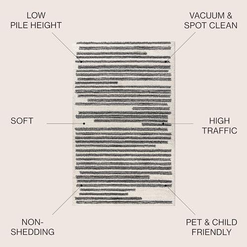 Khalil Modern Striped Area Rug 8x10, Cream/Black