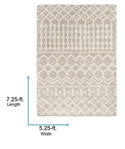 Hapsburg Moroccan Shag Area Rug, Beige, 5'3" x 7'3
