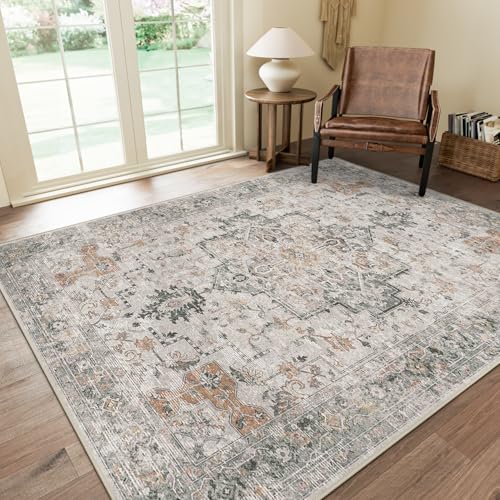Vintage Non-Slip 8x10 Area Rug - Light Taupe