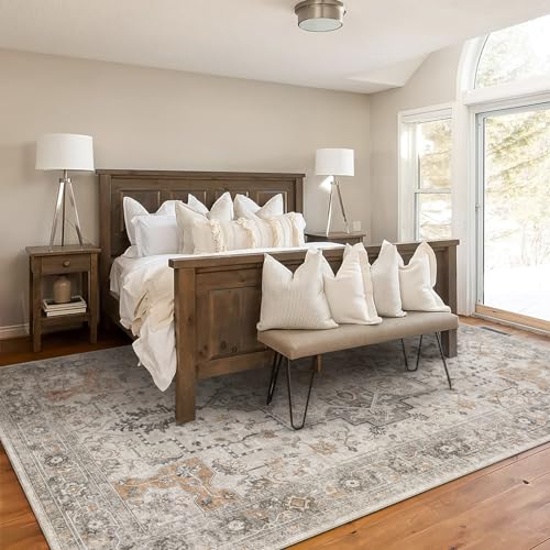 Vintage Non-Slip 8x10 Area Rug - Light Taupe