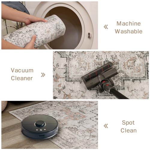 Vintage Non-Slip 8x10 Area Rug - Light Taupe