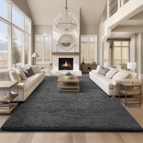 Large Grey Shag Area Rug for Living Spaces