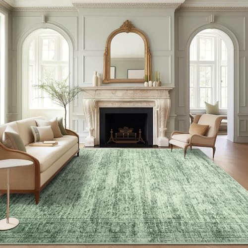 Large Washable Black and Green Area Rug 8x10