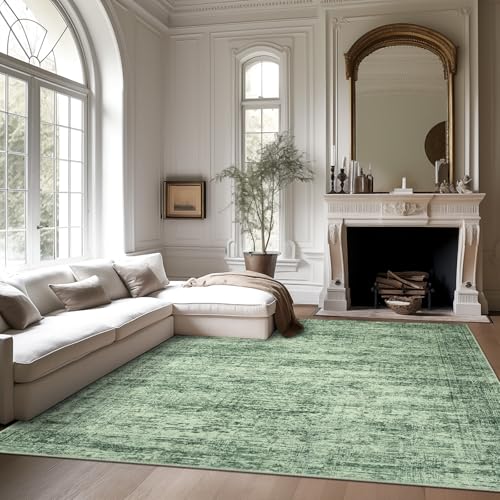 Large Washable Black and Green Area Rug 8x10
