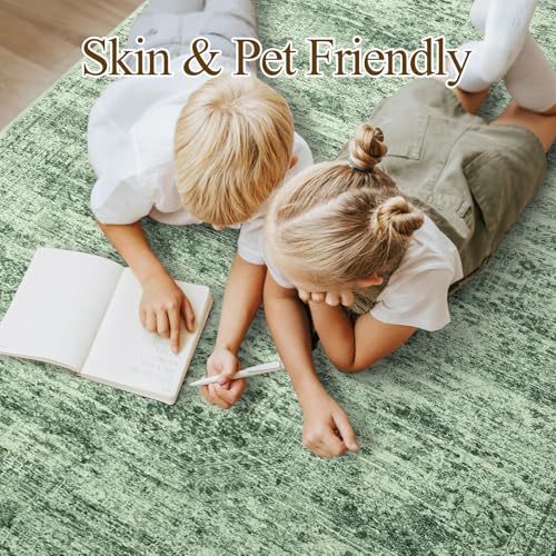 Large Washable Black and Green Area Rug 8x10