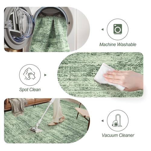 Large Washable Black and Green Area Rug 8x10