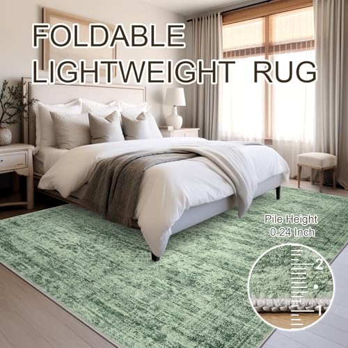 Large Washable Black and Green Area Rug 8x10
