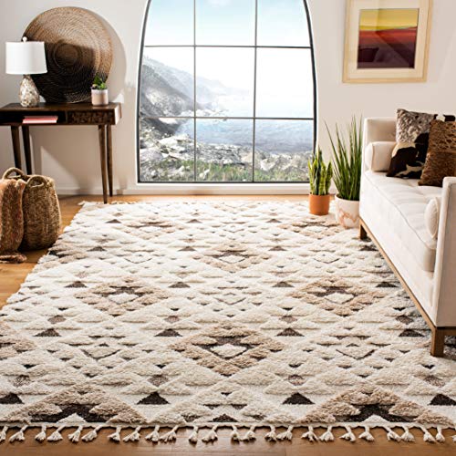 Boho Ivory/Brown Tassel Shag Area Rug 8'x10