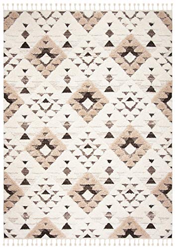 Boho Ivory/Brown Tassel Shag Area Rug 8'x10