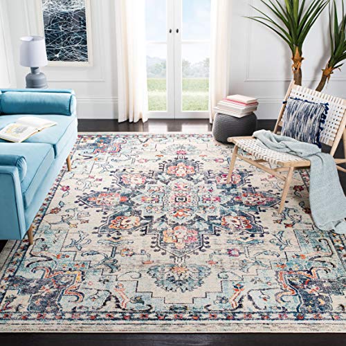 Boho Chic Cream & Blue Area Rug - 10' x 14