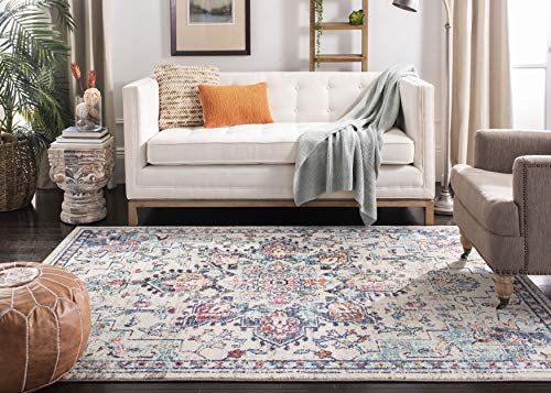 Boho Chic Cream & Blue Area Rug - 10' x 14
