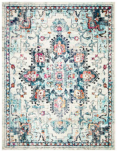 Boho Chic Cream & Blue Area Rug - 10' x 14