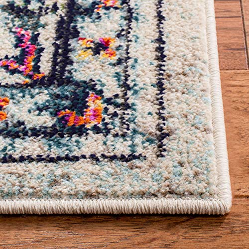 Boho Chic Cream & Blue Area Rug - 10' x 14