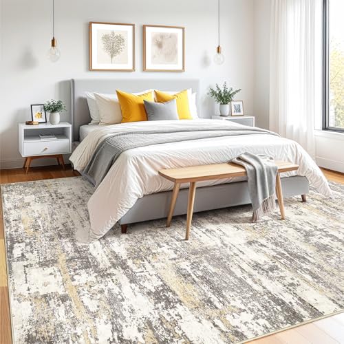 Modern Abstract 8x10 Area Rug in Gold Brown