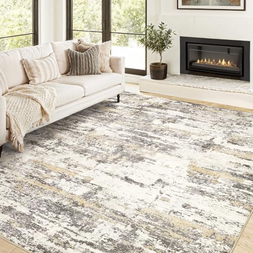 Modern Abstract 8x10 Area Rug in Gold Brown