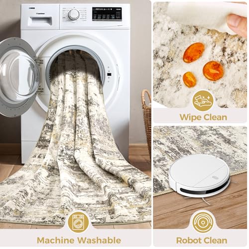 Modern Abstract 8x10 Area Rug in Gold Brown