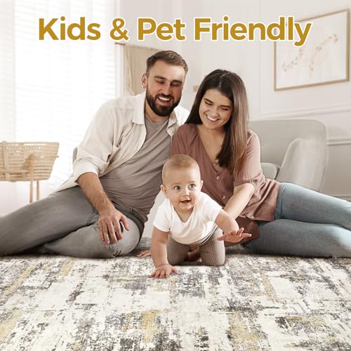 Modern Abstract 8x10 Area Rug in Gold Brown