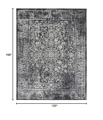 Evocative Black & Grey Oriental Area Rug 10'x14