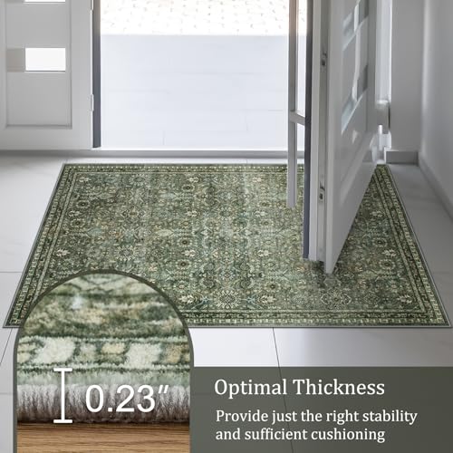 Boho Vintage Washable 8x10 Area Rug - Dark Green