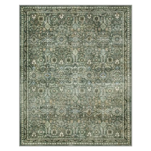 Boho Vintage Washable 8x10 Area Rug - Dark Green