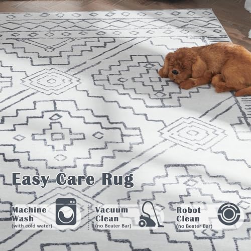 Moroccan Geometric Washable Area Rug 6x9 Grey