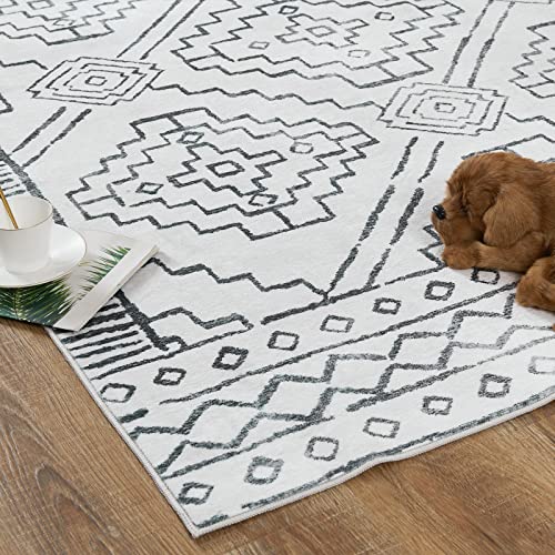 Moroccan Geometric Washable Area Rug 6x9 Grey