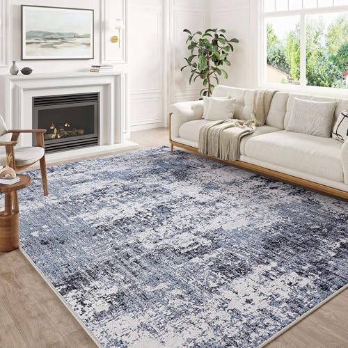 Modern Abstract Blue 8x10 Washable Area Rug