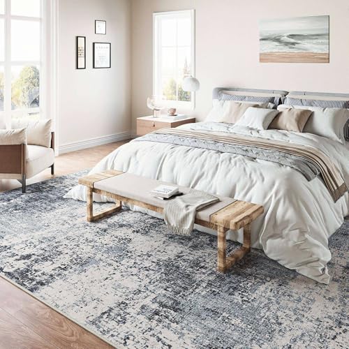 Modern Abstract Blue 8x10 Washable Area Rug