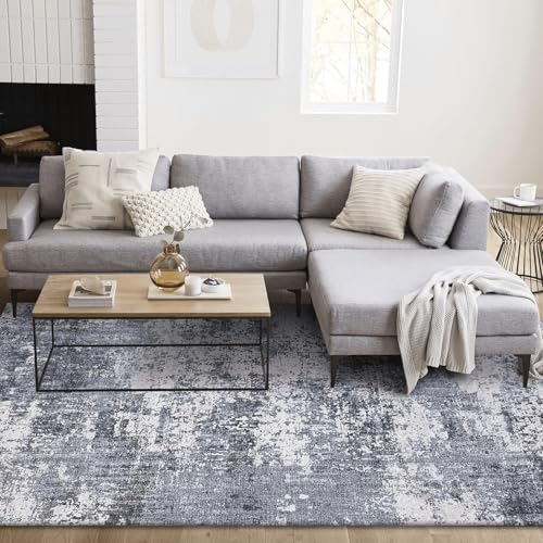 Modern Abstract Blue 8x10 Washable Area Rug