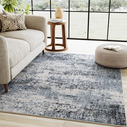 Modern Abstract Blue 8x10 Washable Area Rug