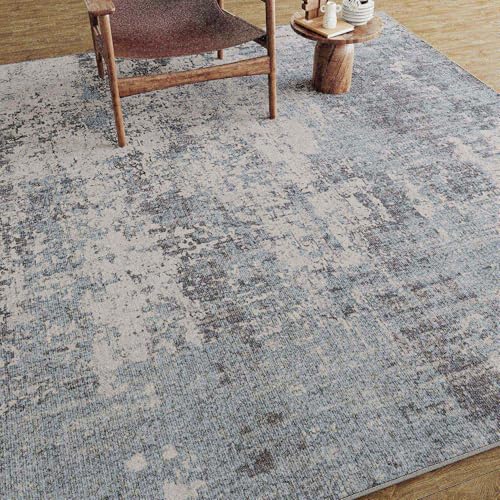 Modern Abstract Blue 8x10 Washable Area Rug