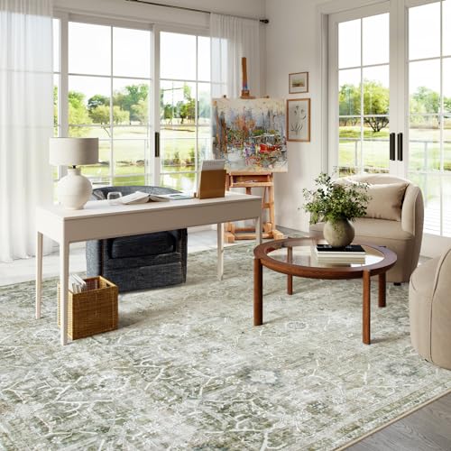 Retro Green 8x10 Washable Area Rug