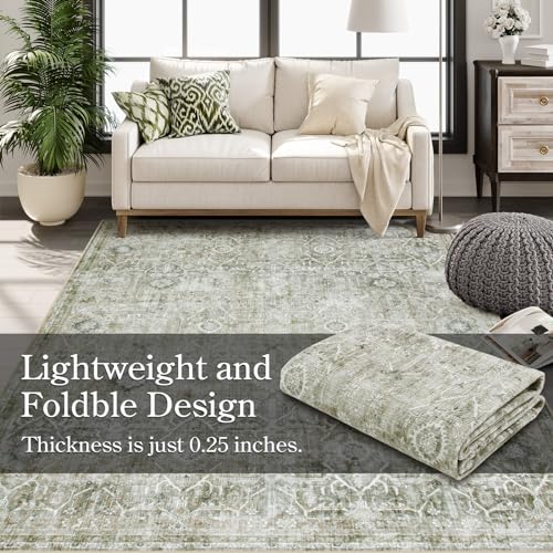 Retro Green 8x10 Washable Area Rug