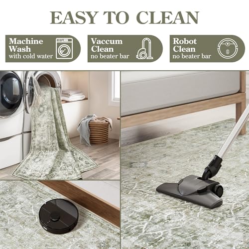 Retro Green 8x10 Washable Area Rug