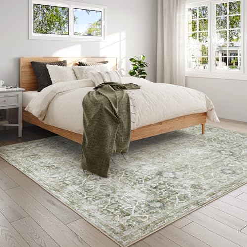 Retro Green 8x10 Washable Area Rug