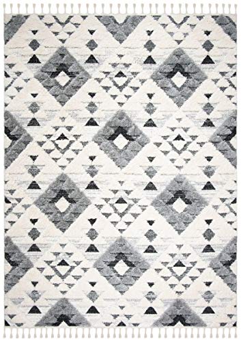 Moroccan Tassel Shag Area Rug, Ivory & Grey