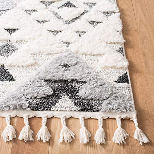 Moroccan Tassel Shag Area Rug, Ivory & Grey