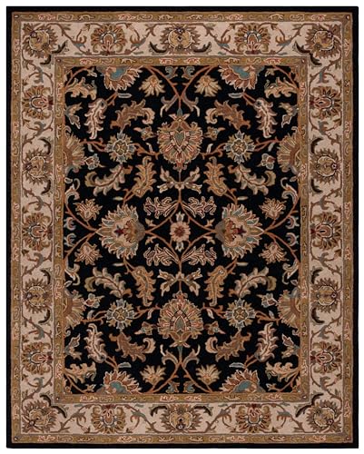 Handmade Oriental Wool Area Rug - Black & Beige