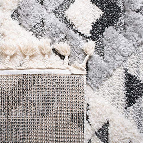 Moroccan Tassel Shag Area Rug, Ivory & Grey