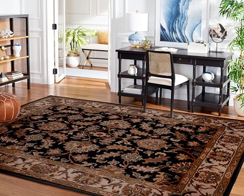 Handmade Oriental Wool Area Rug - Black & Beige